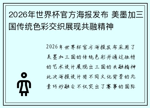 2026年世界杯官方海报发布 美墨加三国传统色彩交织展现共融精神