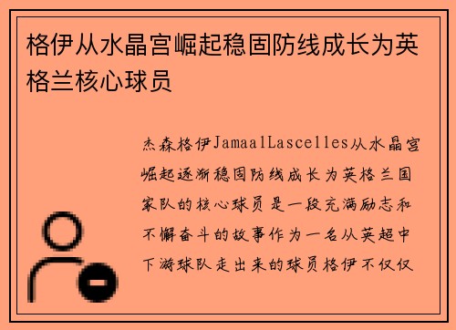 格伊从水晶宫崛起稳固防线成长为英格兰核心球员